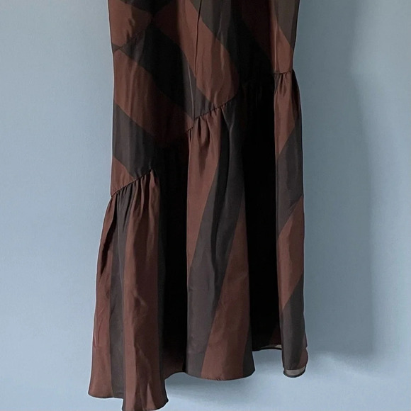 New! Cynthia Rowley Olivia striped slip midi Dress black brown nwt 18421 - Picture 5 of 11